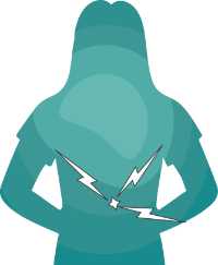 Silhouette of a person with their arms on their stomach to signify stomach pain.