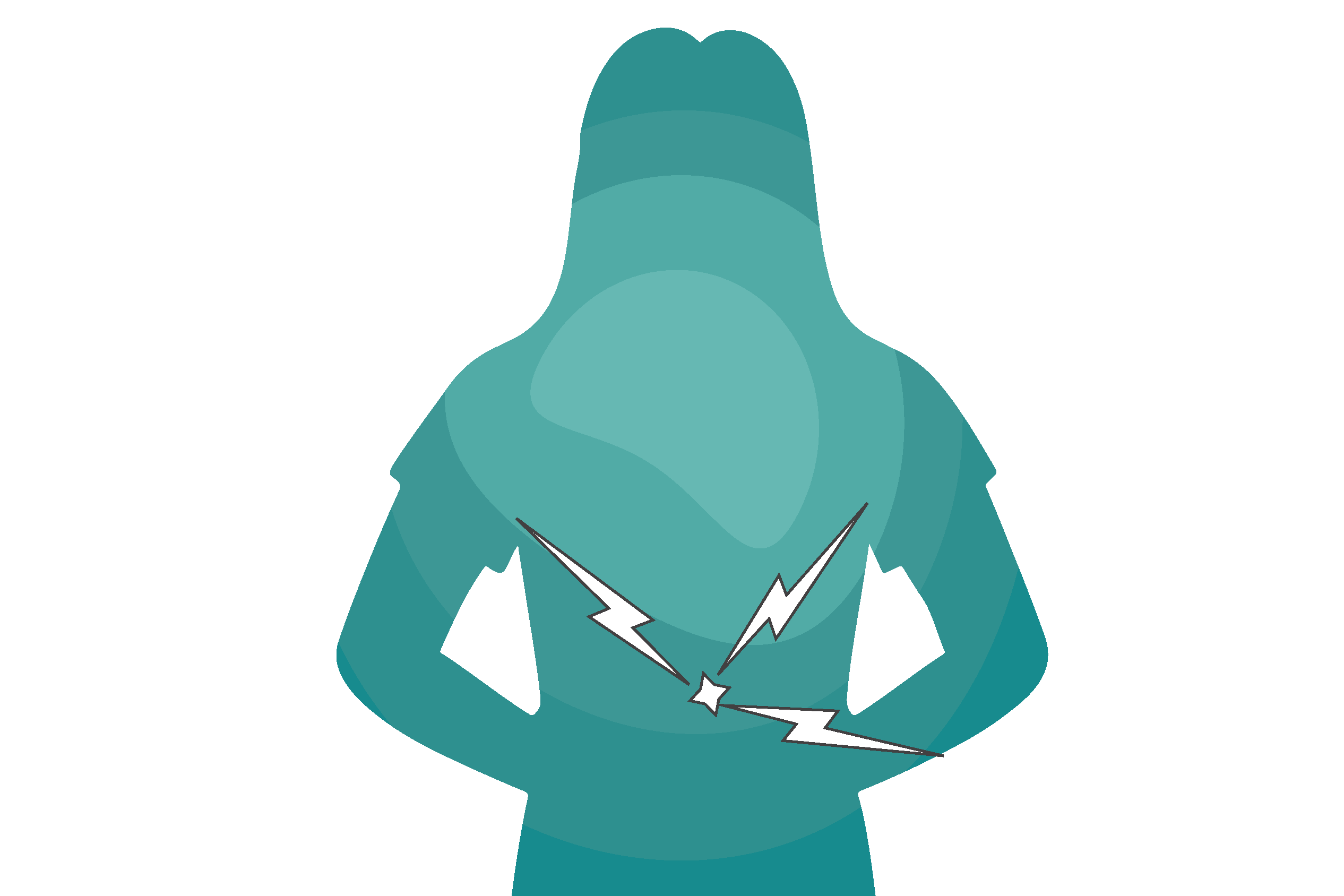 A silhouette of a person with pain marks over their stomach.