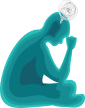 A silhouette of a person with scribbles over their head to signify pain.