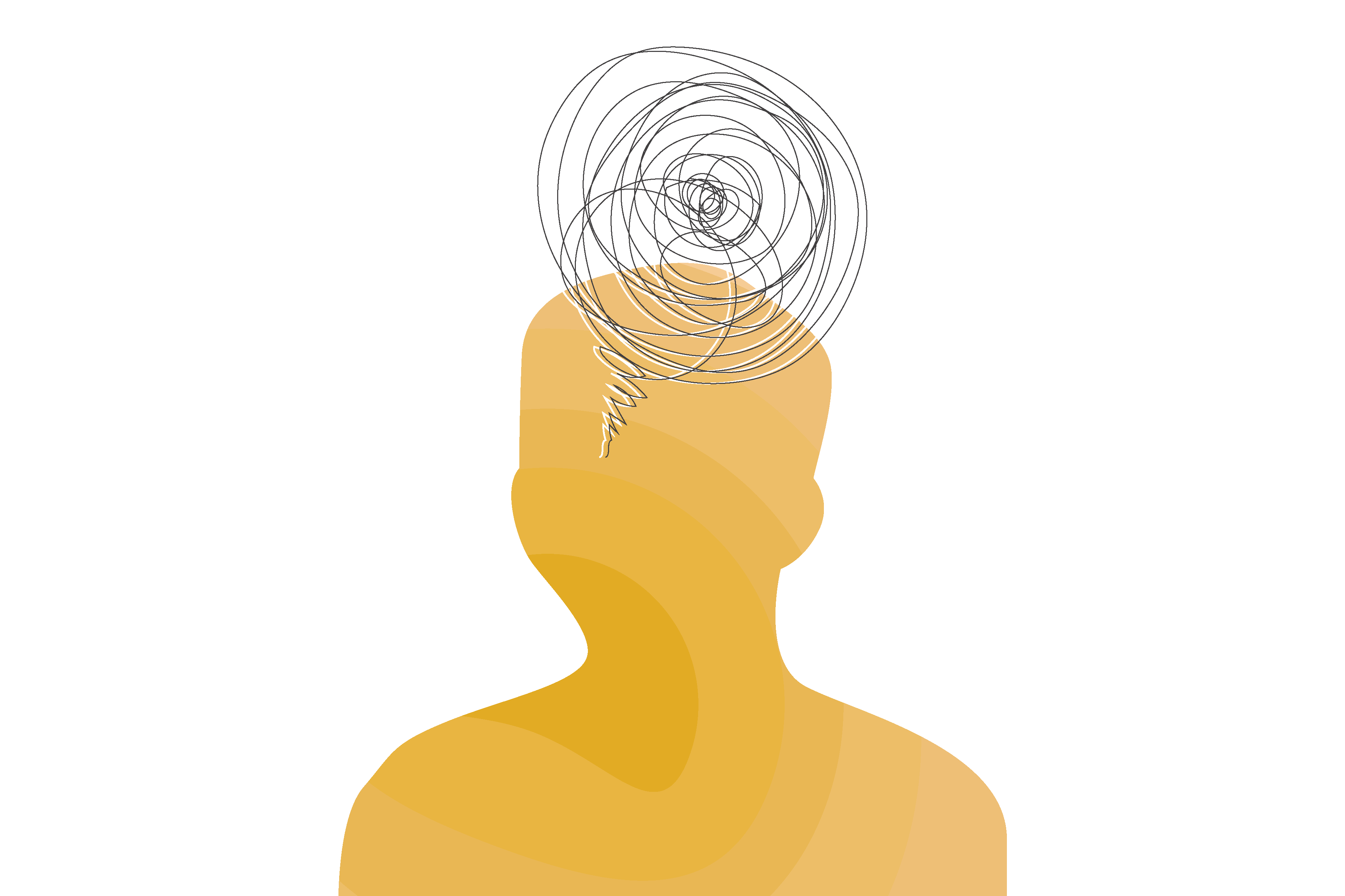Silhouette of a person with scribbles over their head to signify anxiety