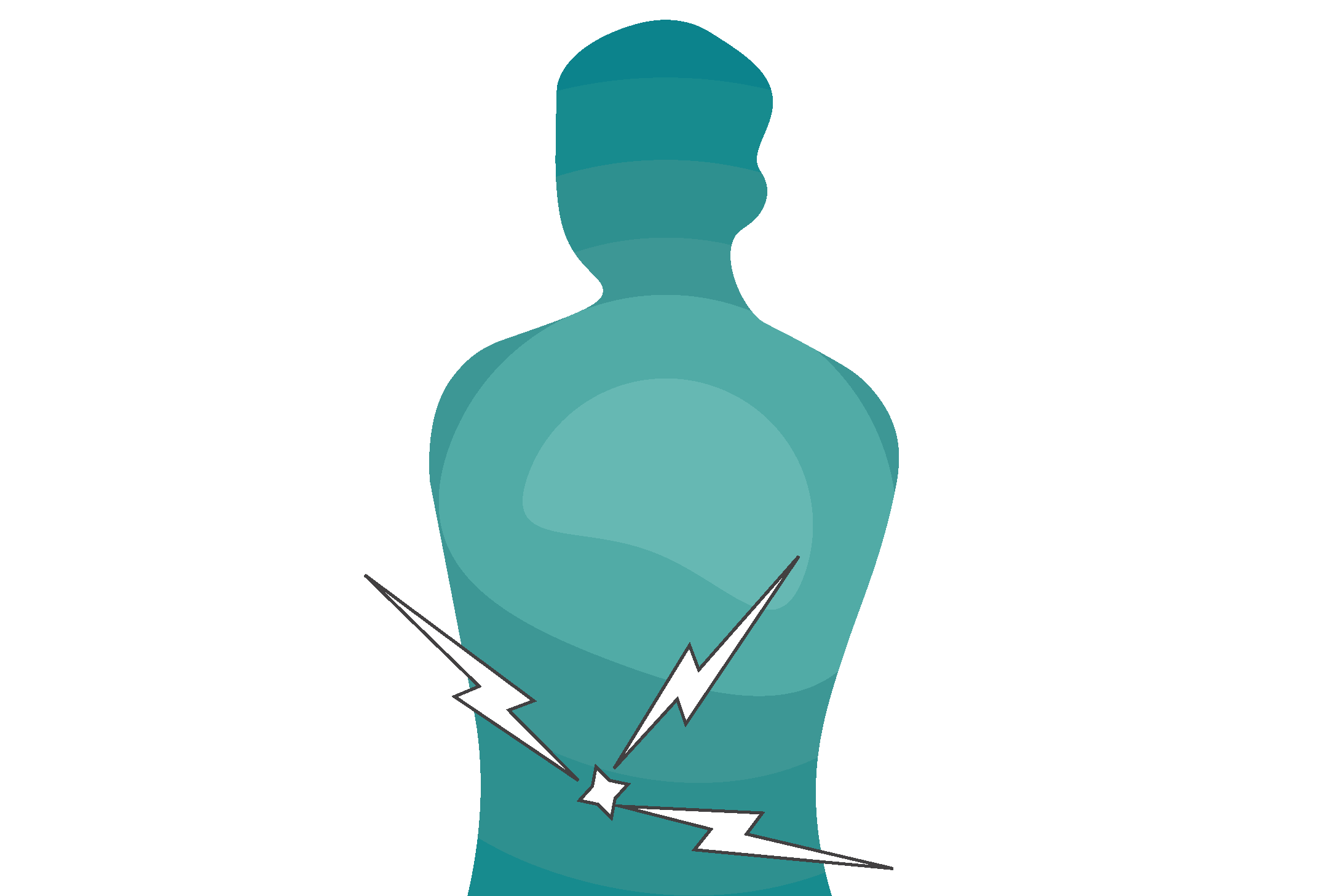 A silhouette of a person with pain marks over their stomach.