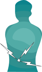 A silhouette of a person with pain marks over their stomach.