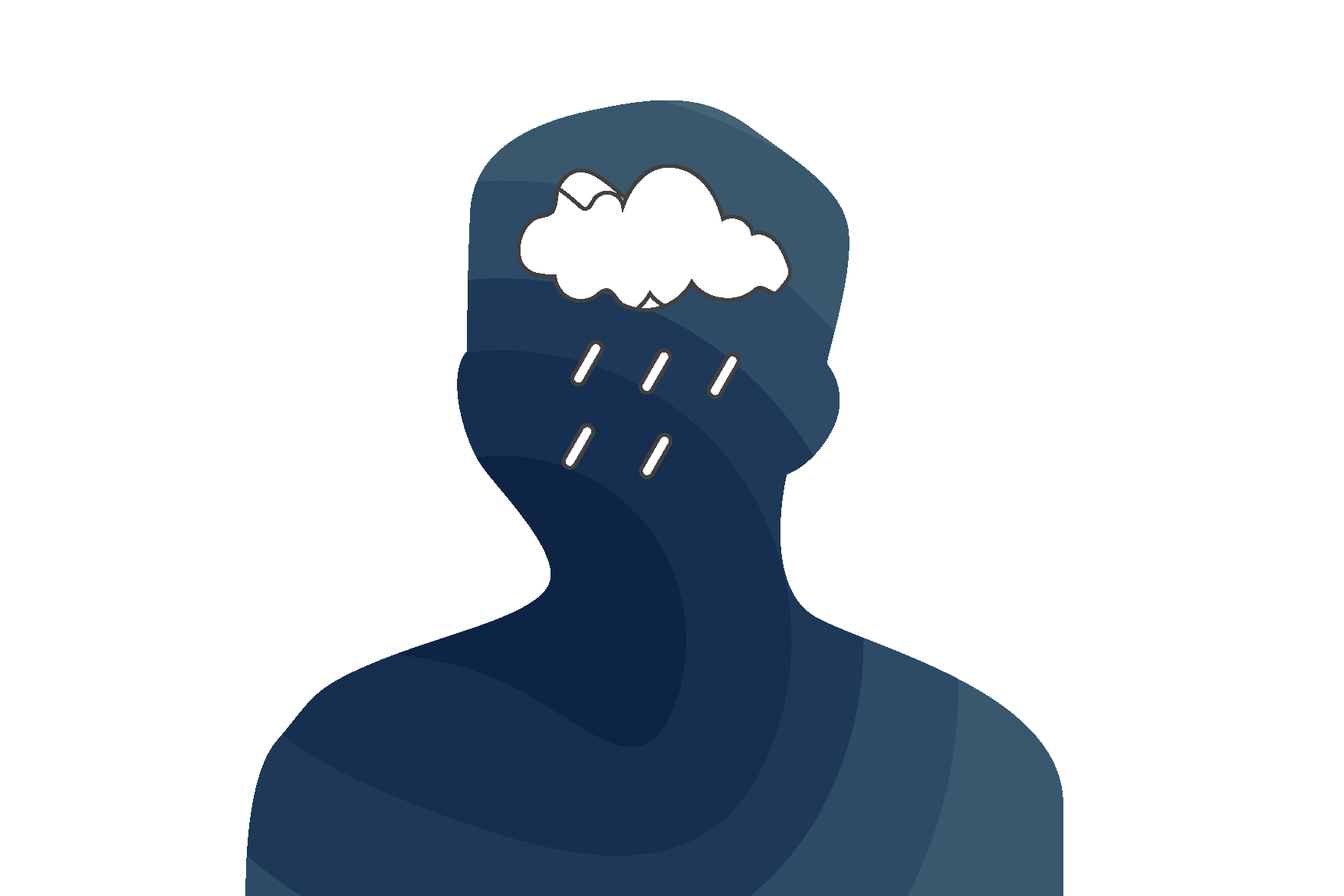 Silhouette of a person with rain cloud over their head to signify depression.
